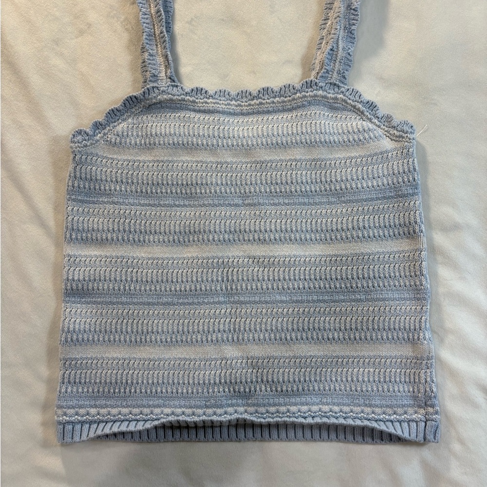 Abercrombie Kids Blue Knit Tank Top Size 13/14 Girls Textured Stretch Sleeveles